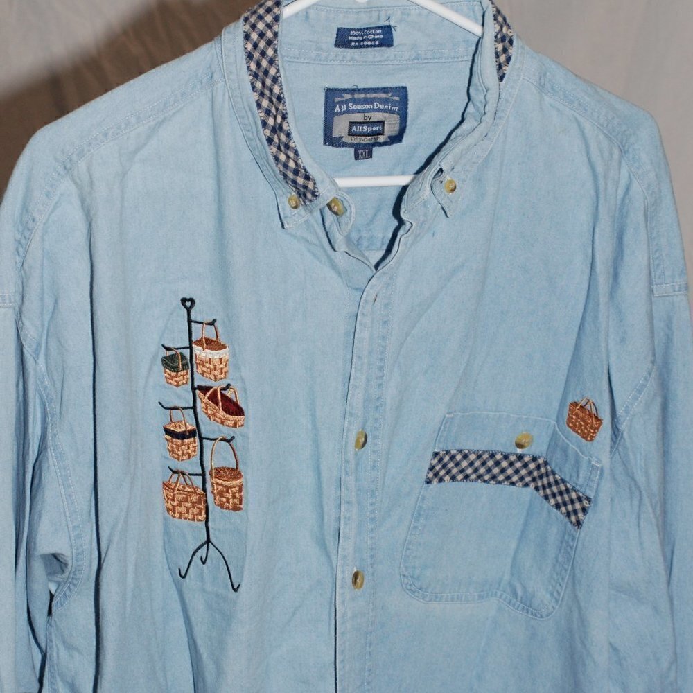 Embroidered Country Baskets All Season Denim by AllSport Mens XXL Shirt Cotton